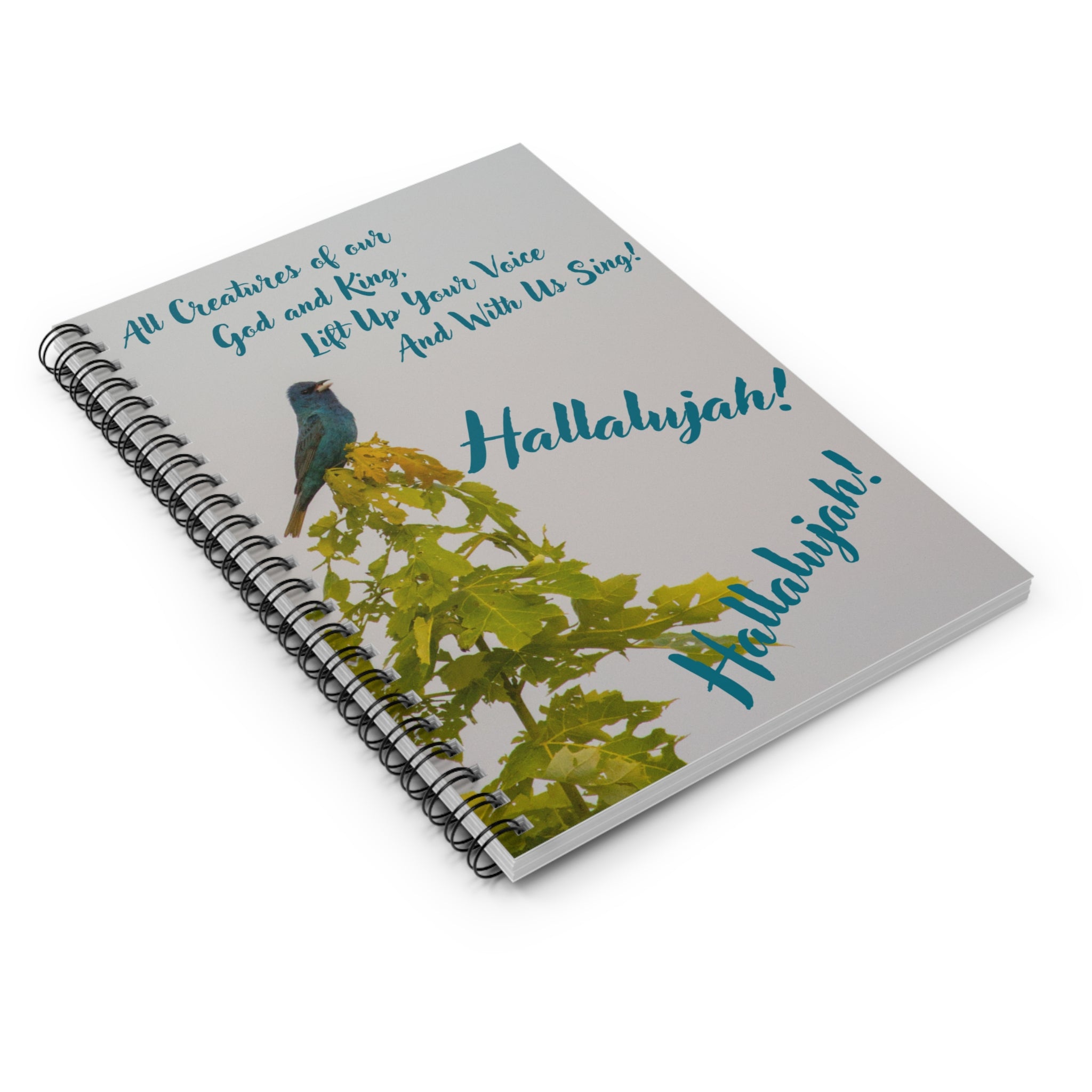 Indigo Bunting Hymn Spiral Notebook -- All Creatures of Our God and King -- Christian Journal -- Bird Lover -- Gift Prayer -- Devotional Writing Book -- Nature