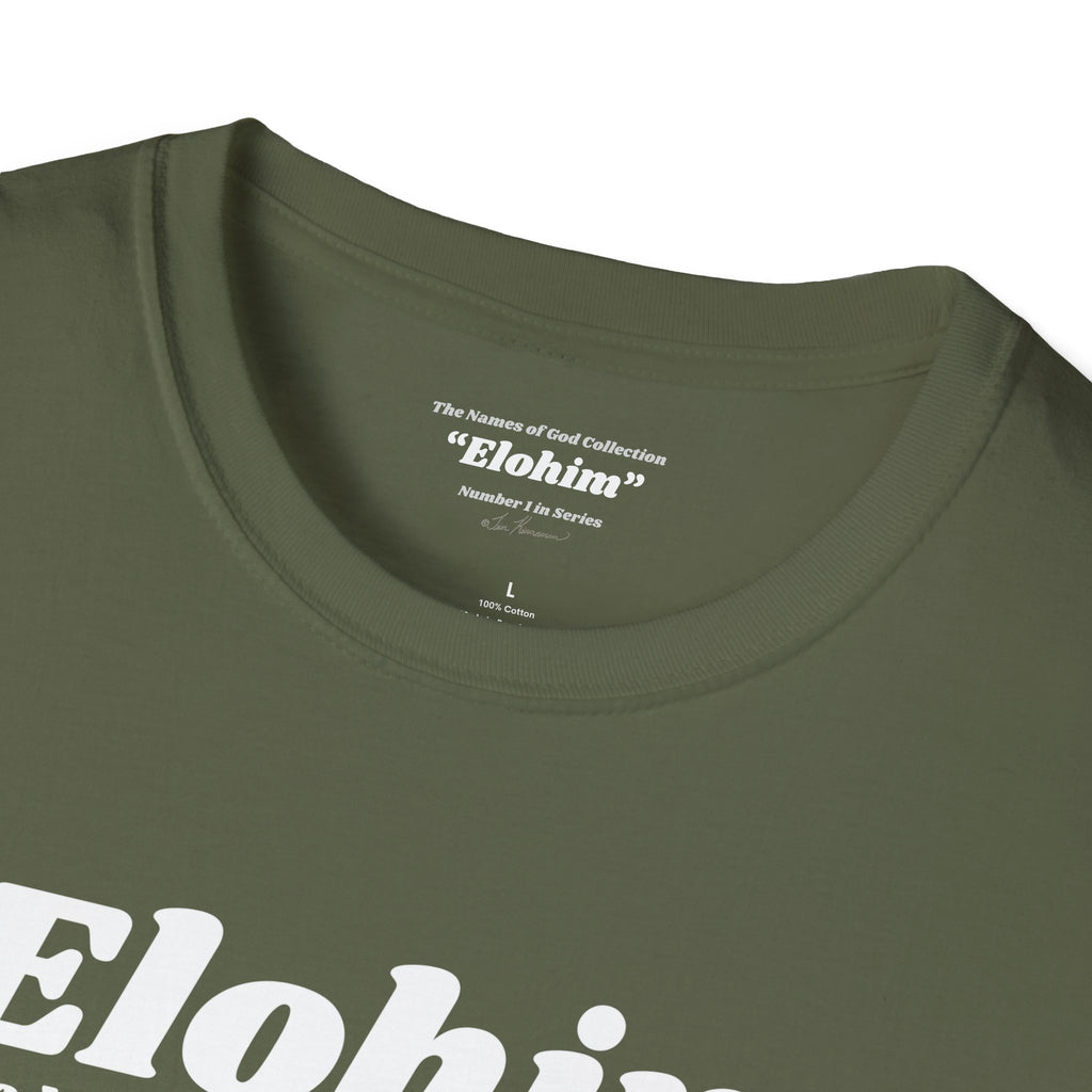 Kinnaman Designs Names of God Collection #1 "Elohim" Christian Graphics Unisex Softstyle T-Shirt -- Great Gift All Occasion -- Testimony