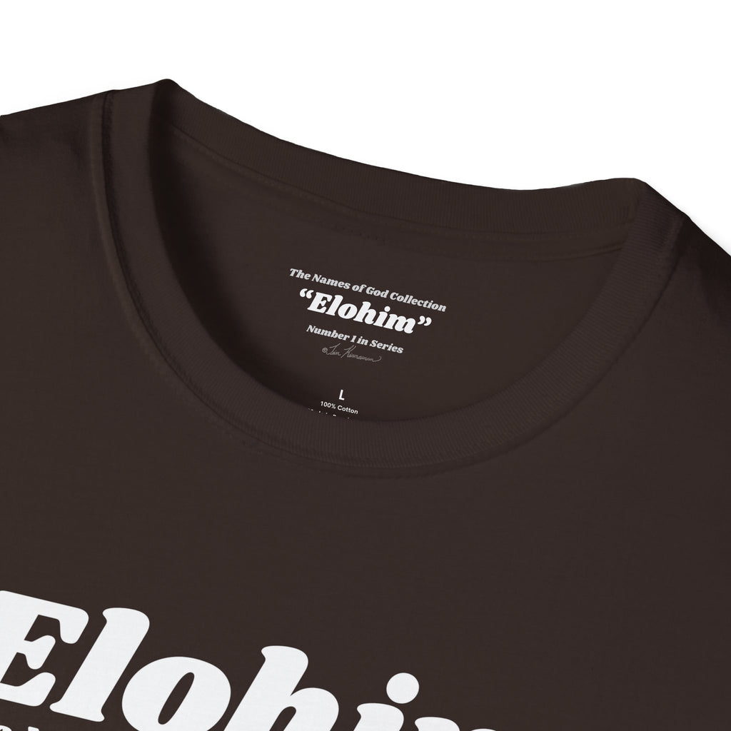 Kinnaman Designs Names of God Collection #1 "Elohim" Christian Graphics Unisex Softstyle T-Shirt -- Great Gift All Occasion -- Testimony