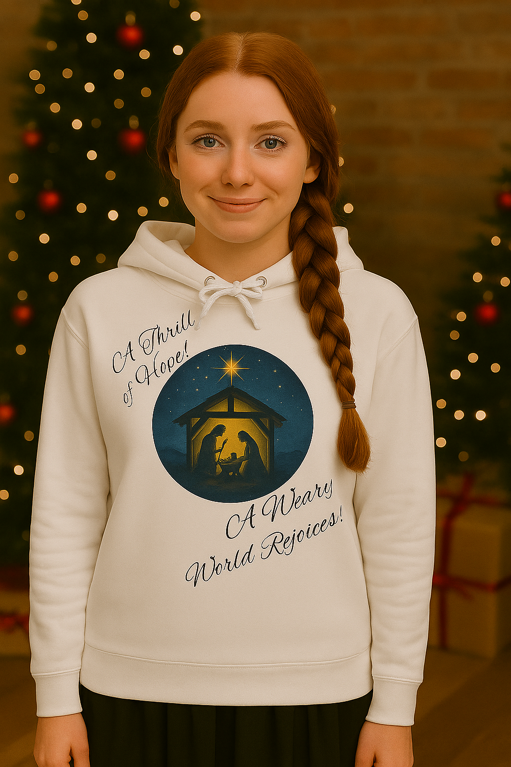 O Holy Night Nativity Hoodie – A Thrill of Hope, A Weary World Rejoices | Lightweight Rustic Christmas Hooded Sweatshirt -- Light Colors