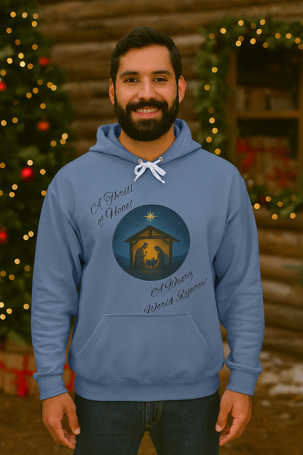 O Holy Night Nativity Hoodie – A Thrill of Hope, A Weary World Rejoices | Lightweight Rustic Christmas Hooded Sweatshirt -- Light Colors