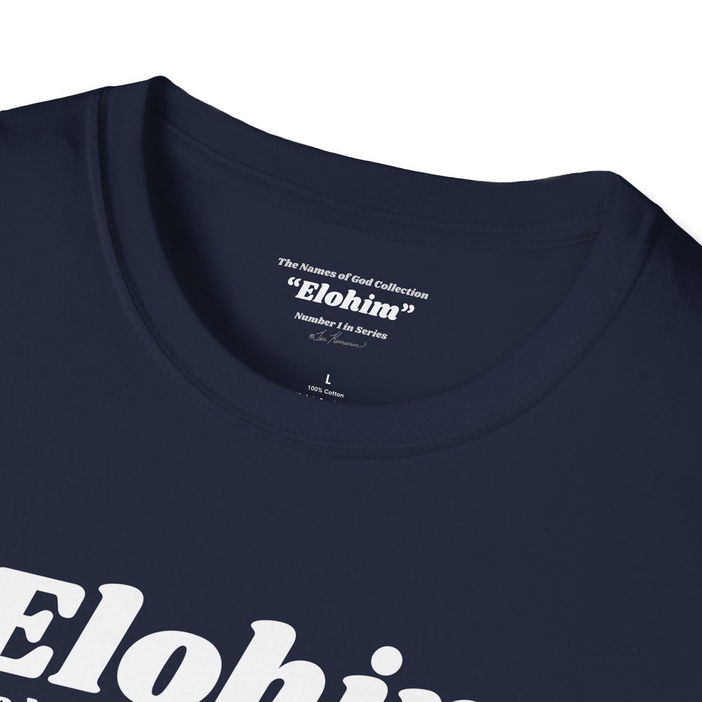 Kinnaman Designs Names of God Collection #1 "Elohim" Christian Graphics Unisex Softstyle T-Shirt -- Great Gift All Occasion -- Testimony