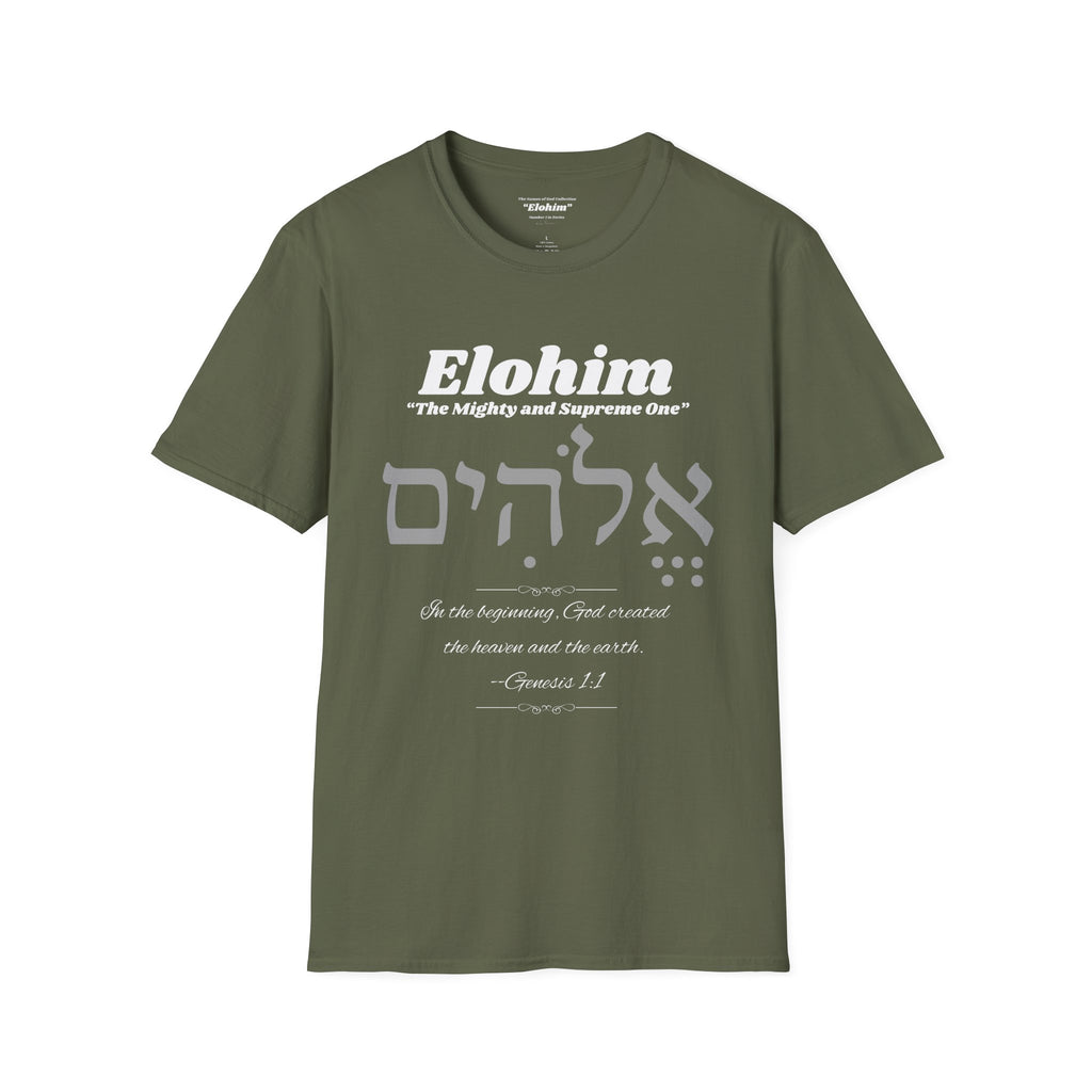Kinnaman Designs Names of God Collection #1 "Elohim" Christian Graphics Unisex Softstyle T-Shirt -- Great Gift All Occasion -- Testimony