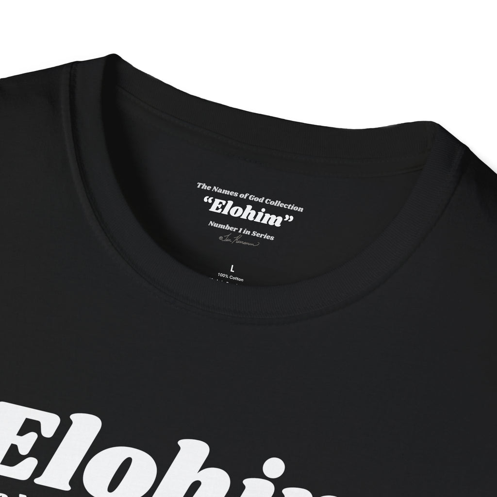 Kinnaman Designs Names of God Collection #1 "Elohim" Christian Graphics Unisex Softstyle T-Shirt -- Great Gift All Occasion -- Testimony