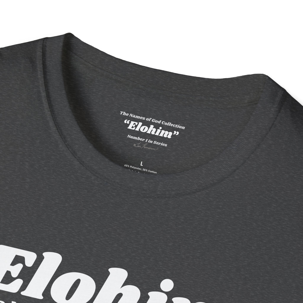 Kinnaman Designs Names of God Collection #1 "Elohim" Christian Graphics Unisex Softstyle T-Shirt -- Great Gift All Occasion -- Testimony