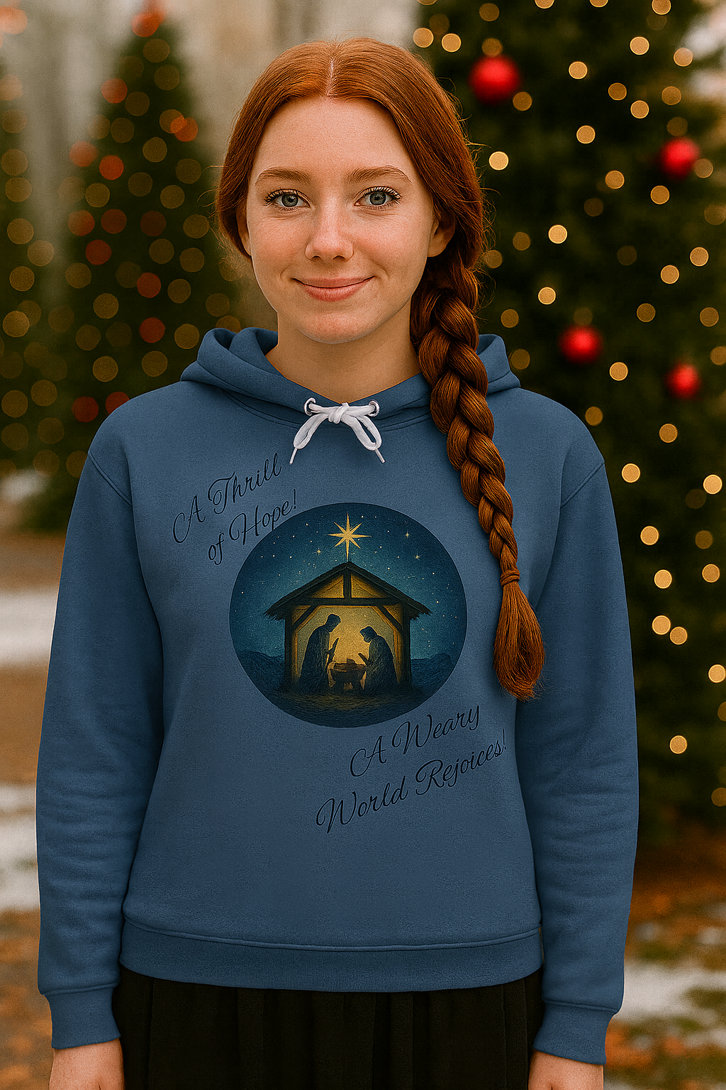 O Holy Night Nativity Hoodie – A Thrill of Hope, A Weary World Rejoices | Lightweight Rustic Christmas Hooded Sweatshirt -- Light Colors