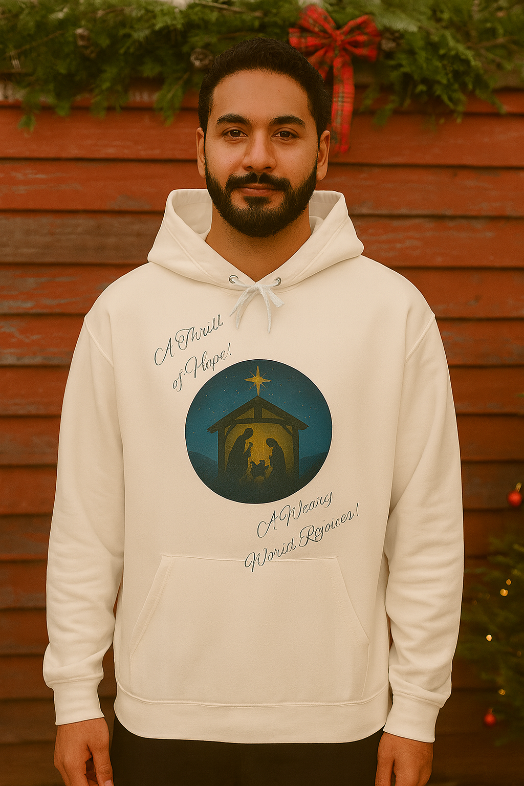 O Holy Night Nativity Hoodie – A Thrill of Hope, A Weary World Rejoices | Lightweight Rustic Christmas Hooded Sweatshirt -- Light Colors