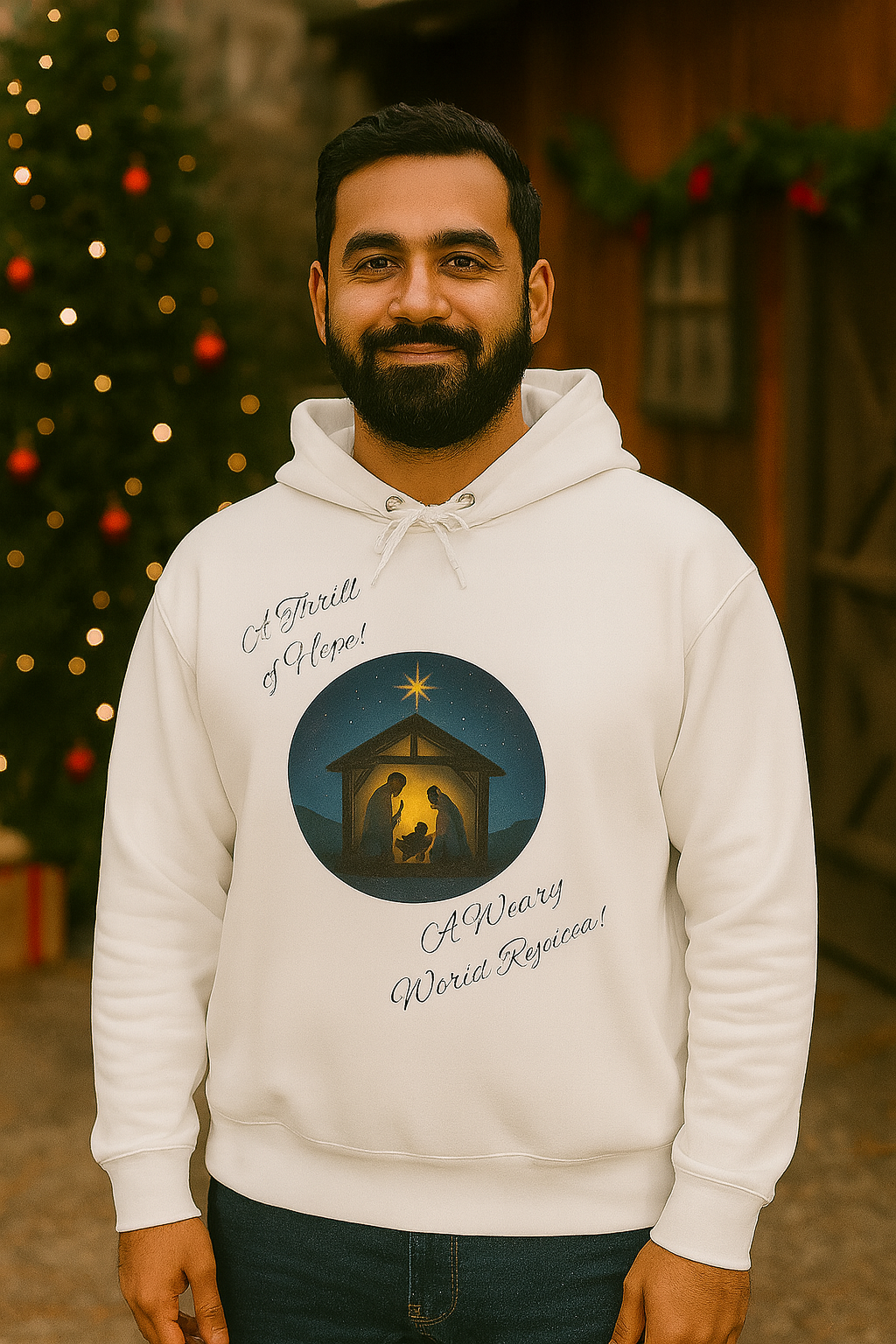 O Holy Night Nativity Hoodie – A Thrill of Hope, A Weary World Rejoices | Lightweight Rustic Christmas Hooded Sweatshirt -- Light Colors